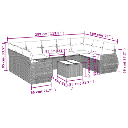 10-Delige Loungeset Met Kussens Poly Rattan Grijs