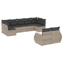 9-delige Loungeset met kussens poly rattan lichtgrijs