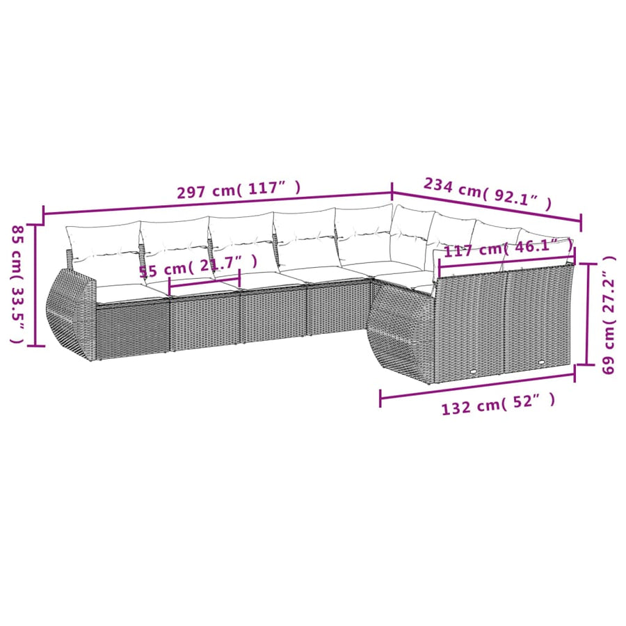 9-Delige Loungeset Met Kussens Poly Rattan Zwart