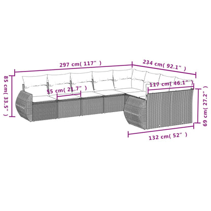 9-delige Loungeset met kussens poly rattan bruin