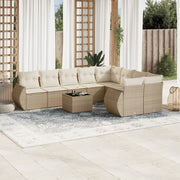 10-piece Lounge Set with Cushions Poly Rattan Beige
