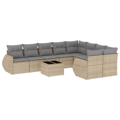 10-Delige Loungeset Met Kussens Poly Rattan Beige