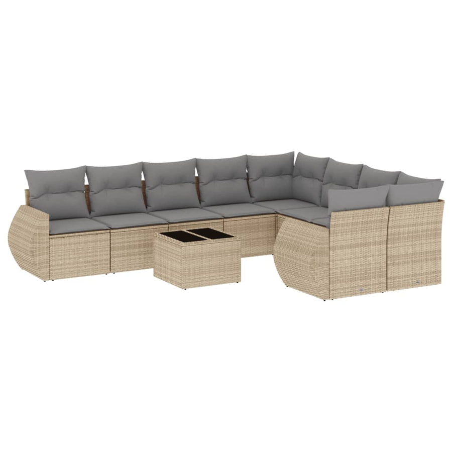 10-Delige Loungeset Met Kussens Poly Rattan Beige