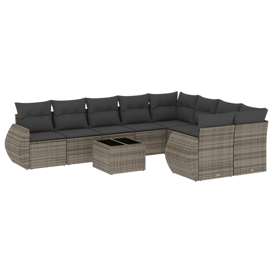 10-Delige Loungeset Met Kussens Poly Rattan Grijs