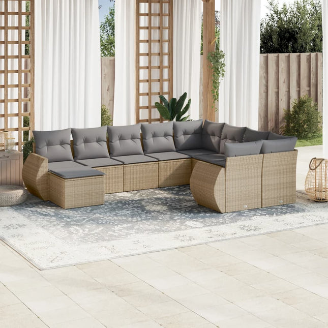 10-Delige Loungeset Met Kussens Poly Rattan Beige