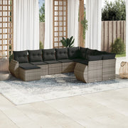 Loungeset 10-delig poly rattan grijs