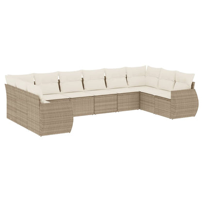 10-Delige Loungeset Met Kussens Poly Rattan Beige