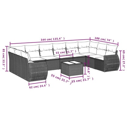 11-Delige Tuinset Met Kussens Poly Rattan Beige