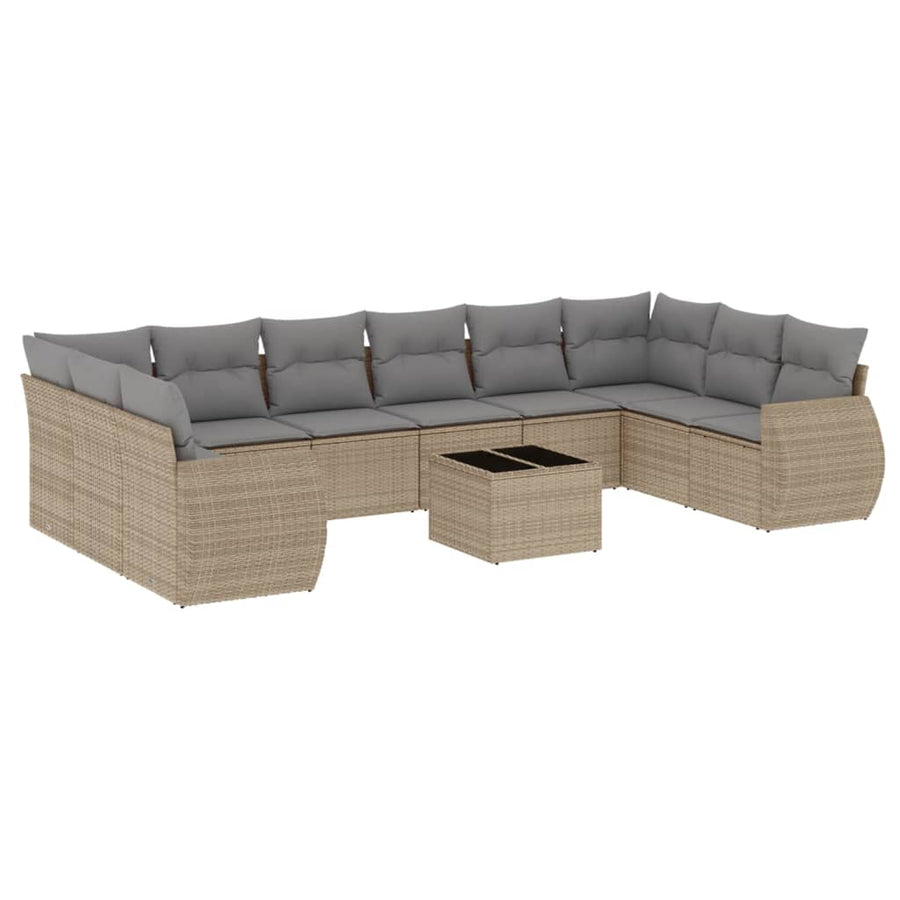 11-Delige Tuinset Met Kussens Poly Rattan Beige