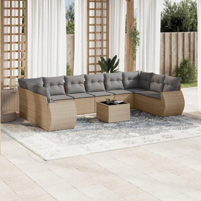 11-Delige Tuinset Met Kussens Poly Rattan Beige