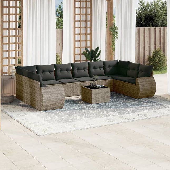 11-Delige Loungeset Met Kussens Poly Rattan Grijs