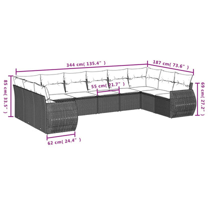11-delige Loungeset met kussens poly rattan lichtgrijs