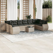 Loungeset 11-delig poly rattan lichtgrijs