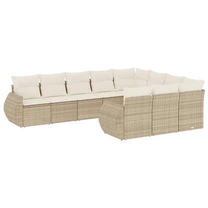 10-Delige Loungeset Met Kussens Poly Rattan Beige