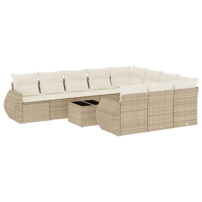 11-Delige Tuinset Met Kussens Poly Rattan Beige