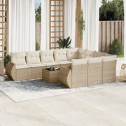 Tuinset 11-delig poly rattan beige met opbergfunctie
