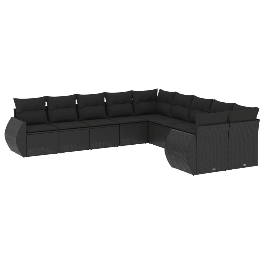10-Delige Loungeset Met Kussens Poly Rattan Zwart