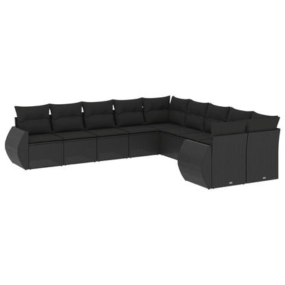10-Delige Loungeset Met Kussens Poly Rattan Zwart
