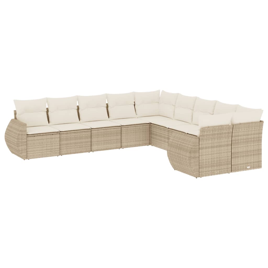 10-Delige Loungeset Met Kussens Poly Rattan Beige