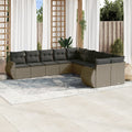 10-delige Loungeset met kussens poly rattan lichtgrijs