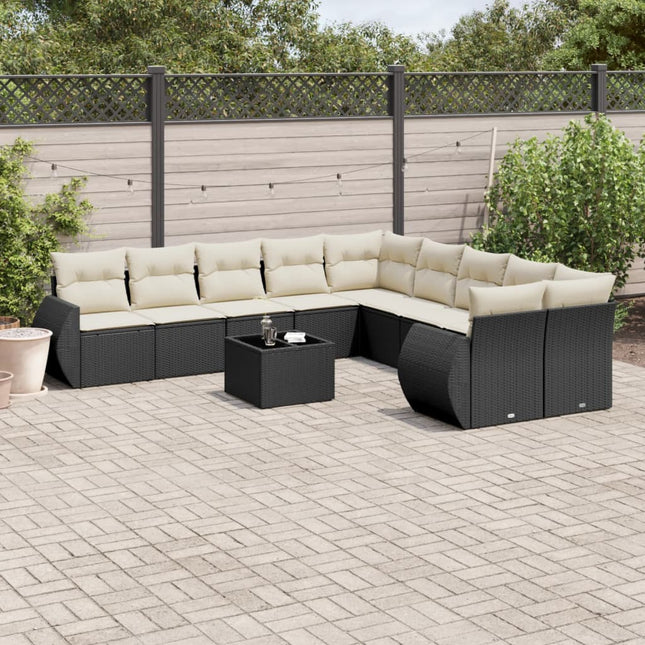 11-Delige Loungeset Met Kussens Poly Rattan Zwart