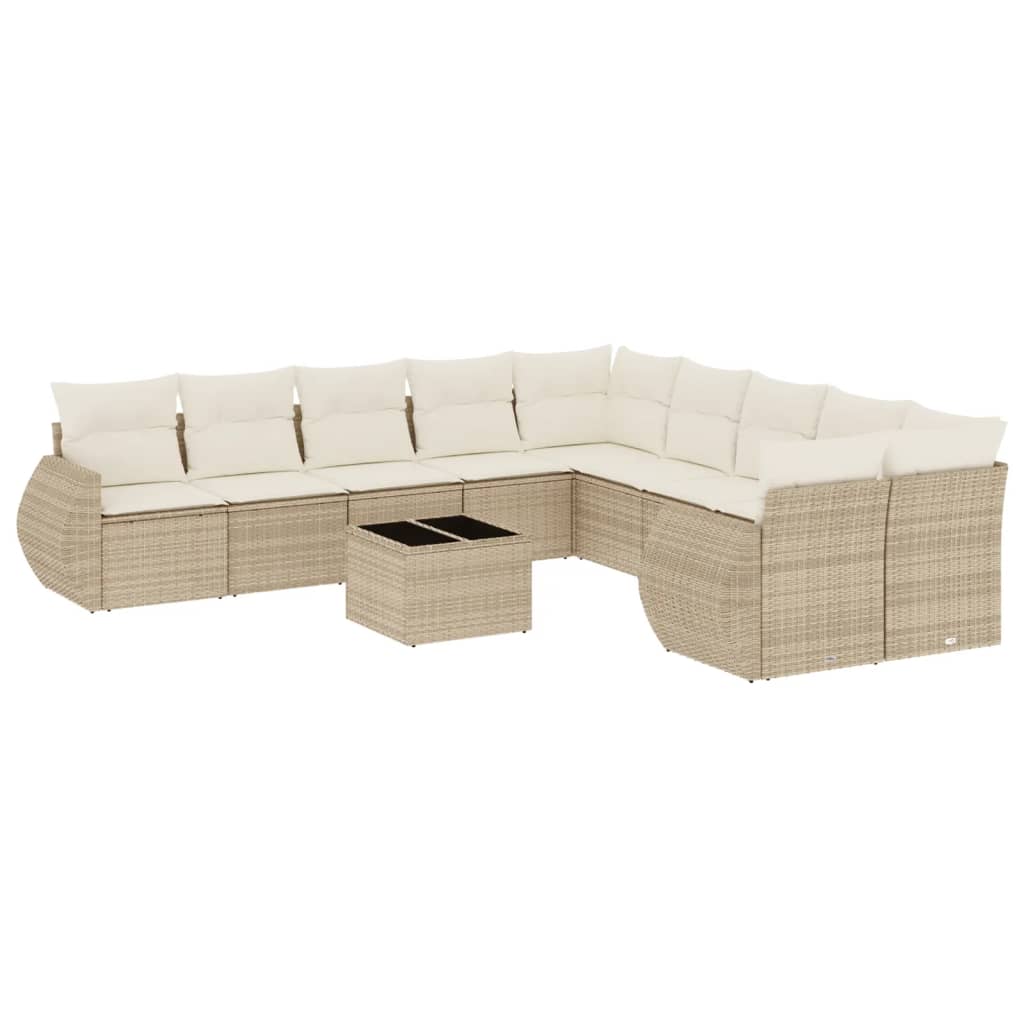 11-Delige Tuinset Met Kussens Poly Rattan Beige