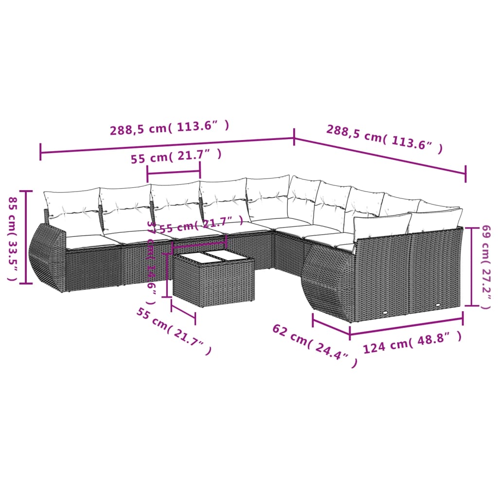 11-Delige Tuinset Met Kussens Poly Rattan Beige
