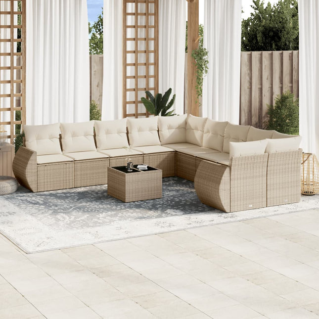 11-Delige Tuinset Met Kussens Poly Rattan Beige