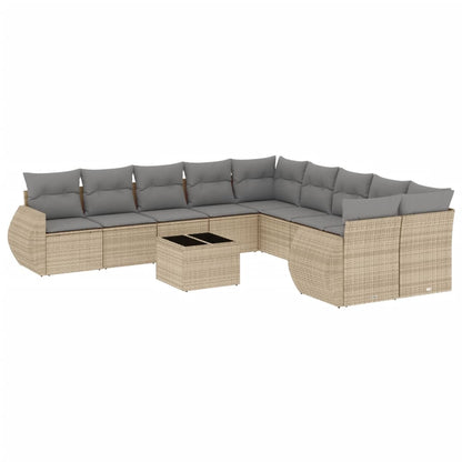 11-Delige Tuinset Met Kussens Poly Rattan Beige