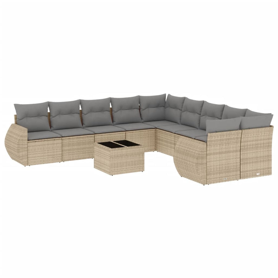 11-Delige Tuinset Met Kussens Poly Rattan Beige