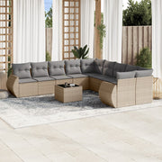 Tuinset poly rattan 11-delig beige met kussens