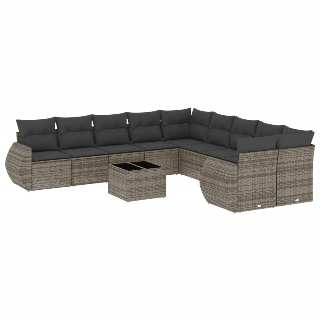 11-Delige Loungeset Met Kussens Poly Rattan Grijs