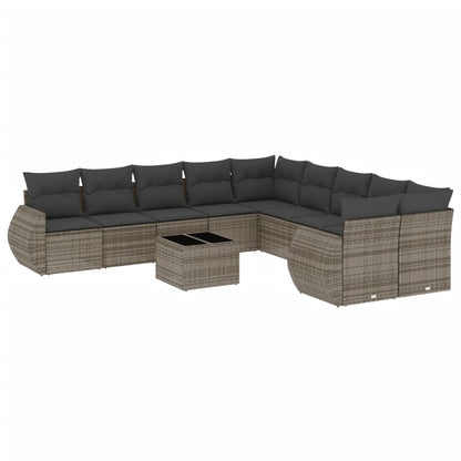 11-Delige Loungeset Met Kussens Poly Rattan Grijs