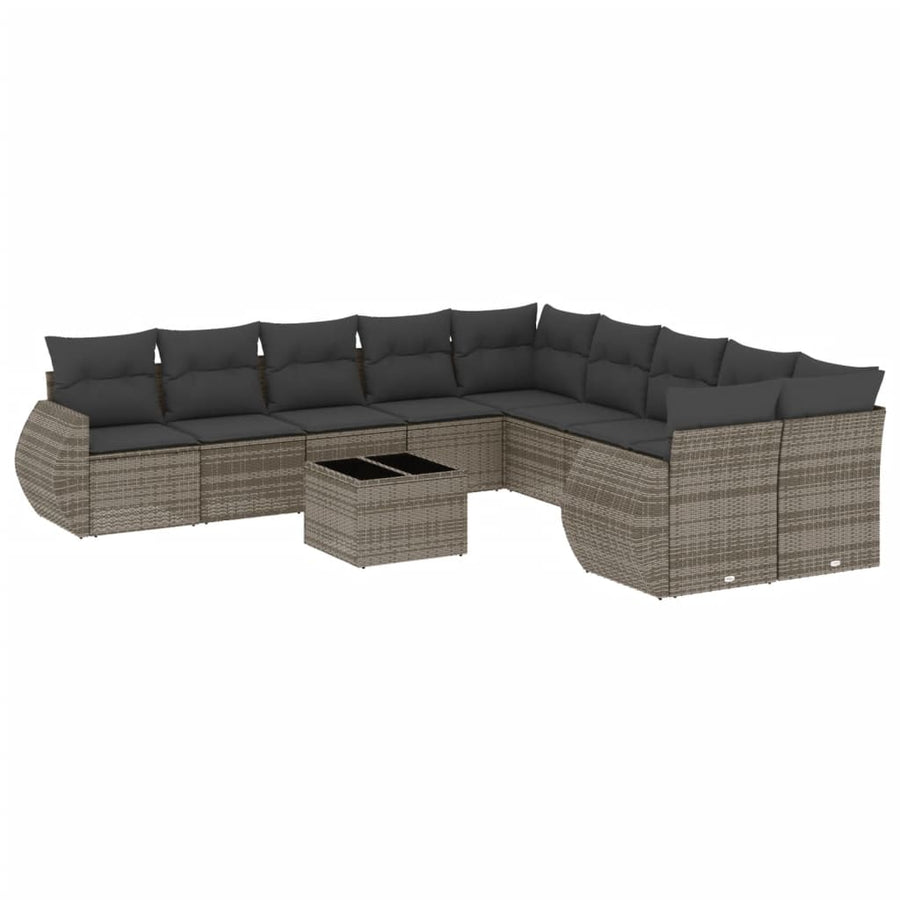 11-Delige Loungeset Met Kussens Poly Rattan Grijs