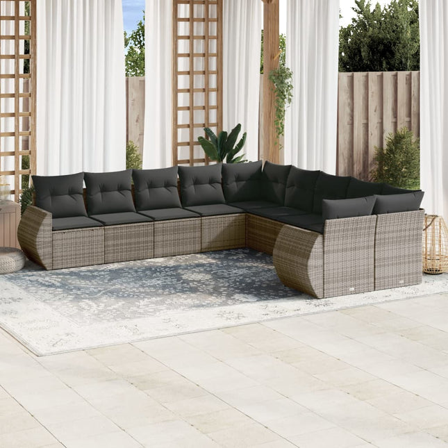 11-Delige Loungeset Met Kussens Poly Rattan Grijs