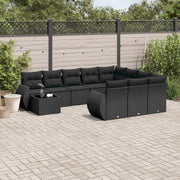 11-piece Lounge Set with Cushions Poly Rattan Black
