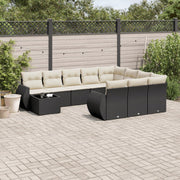 11-piece Loungeset with cushions poly rattan black