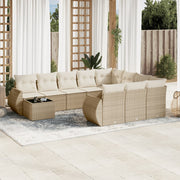 11-piece Garden Furniture Set with Cushions, Poly Rattan, Beige