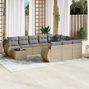 11-piece Garden Furniture Set with Cushions, Poly Rattan, Beige