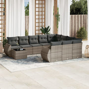 11-piece Lounge Set with cushions poly rattan grey