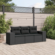 Loungeset 3-delig poly rattan zwart met opbergruimte