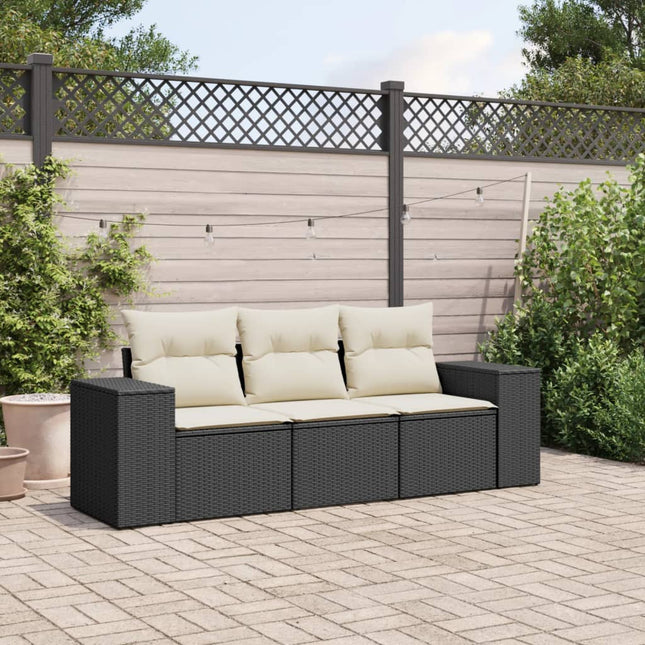 3-Delige Loungeset Met Kussens Poly Rattan Zwart