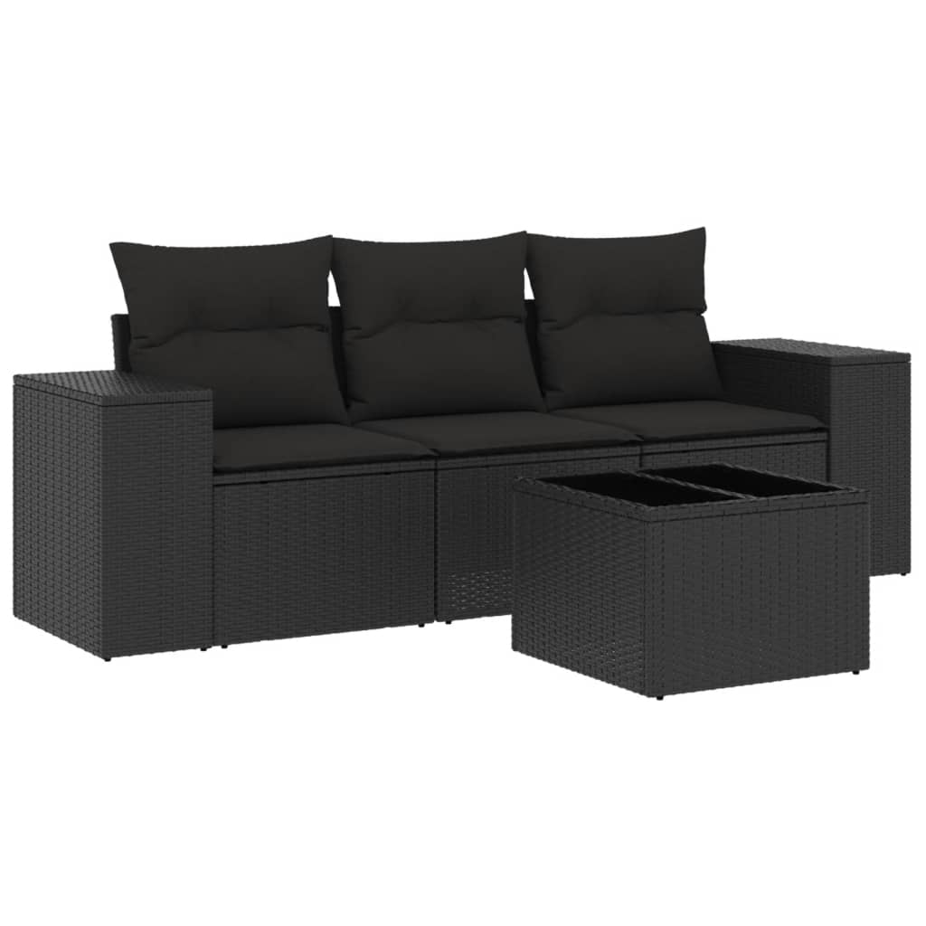 4-Delige Loungeset Met Kussens Poly Rattan Zwart