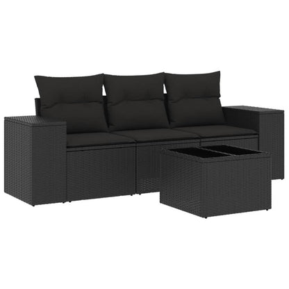 4-Delige Loungeset Met Kussens Poly Rattan Zwart