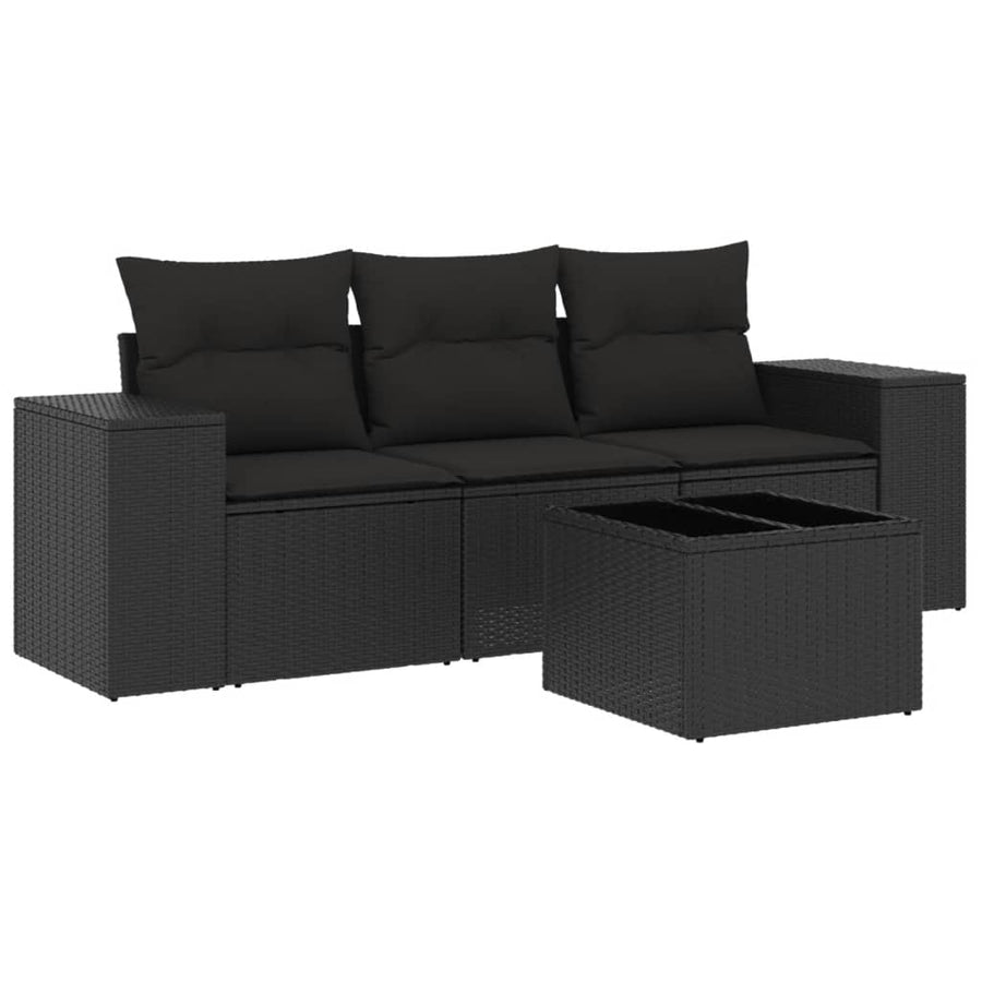 4-Delige Loungeset Met Kussens Poly Rattan Zwart
