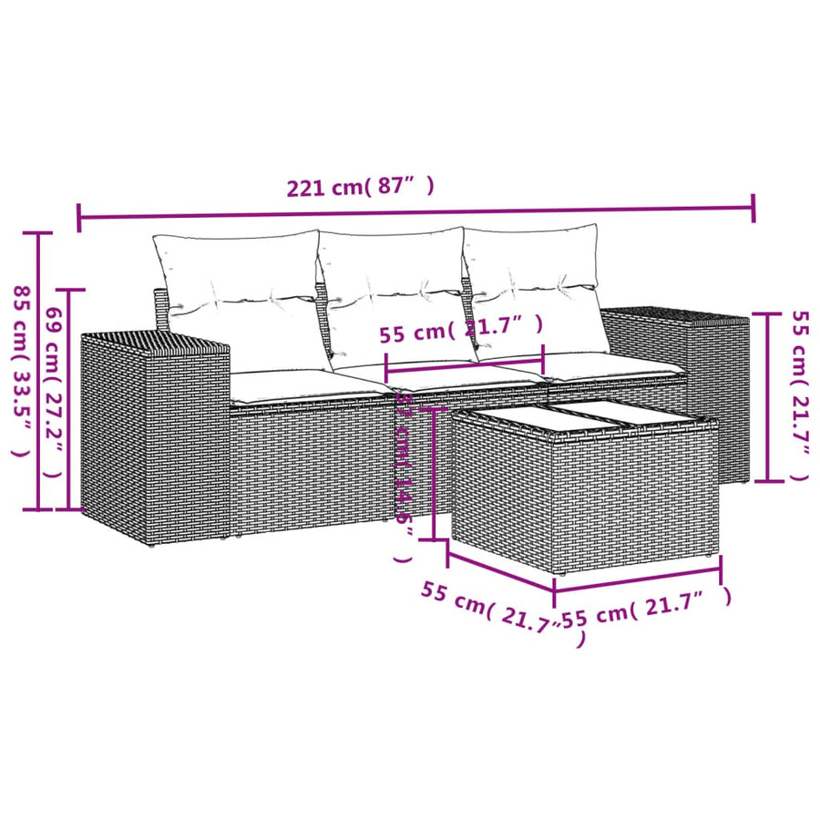 4-Delige Loungeset Met Kussens Poly Rattan Zwart