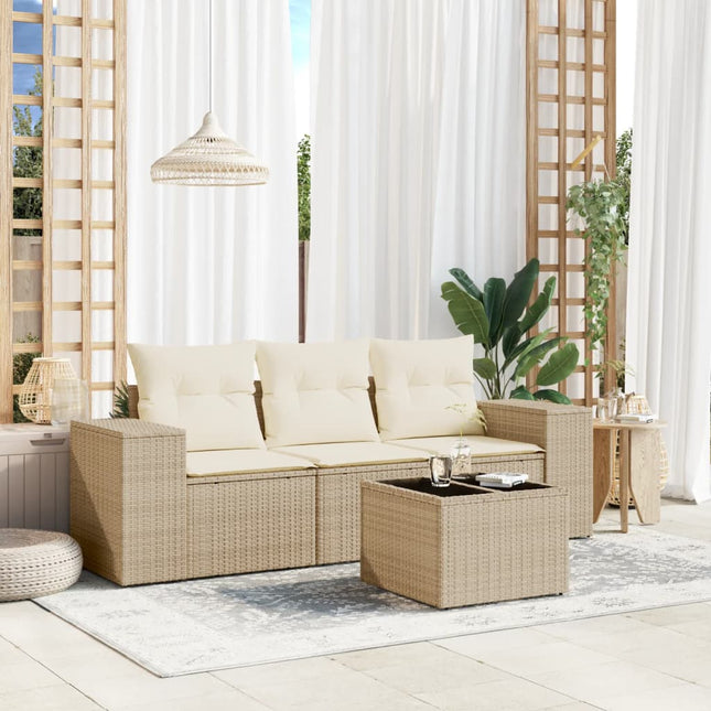 4-Delige Loungeset Met Kussens Poly Rattan Beige