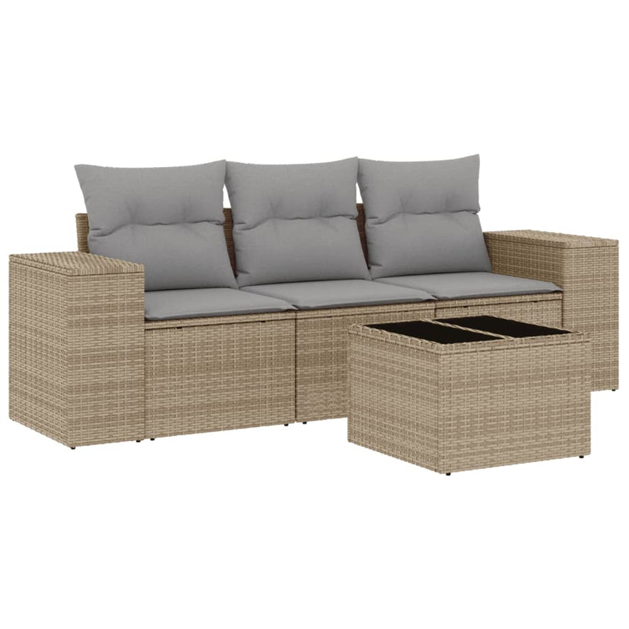 4-Delige Loungeset Met Kussens Poly Rattan Beige