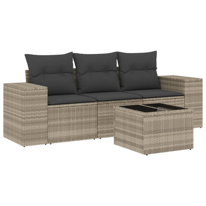 4-delige Loungeset met kussens poly rattan lichtgrijs