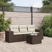 Loungeset 4-delig poly rattan bruin met kussens